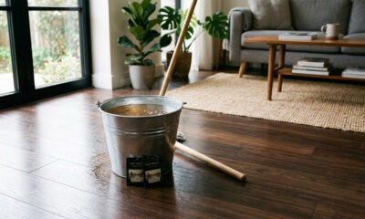 Joguei dois sachês de chá no balde e lavei o piso sem marcas e com brilho natural