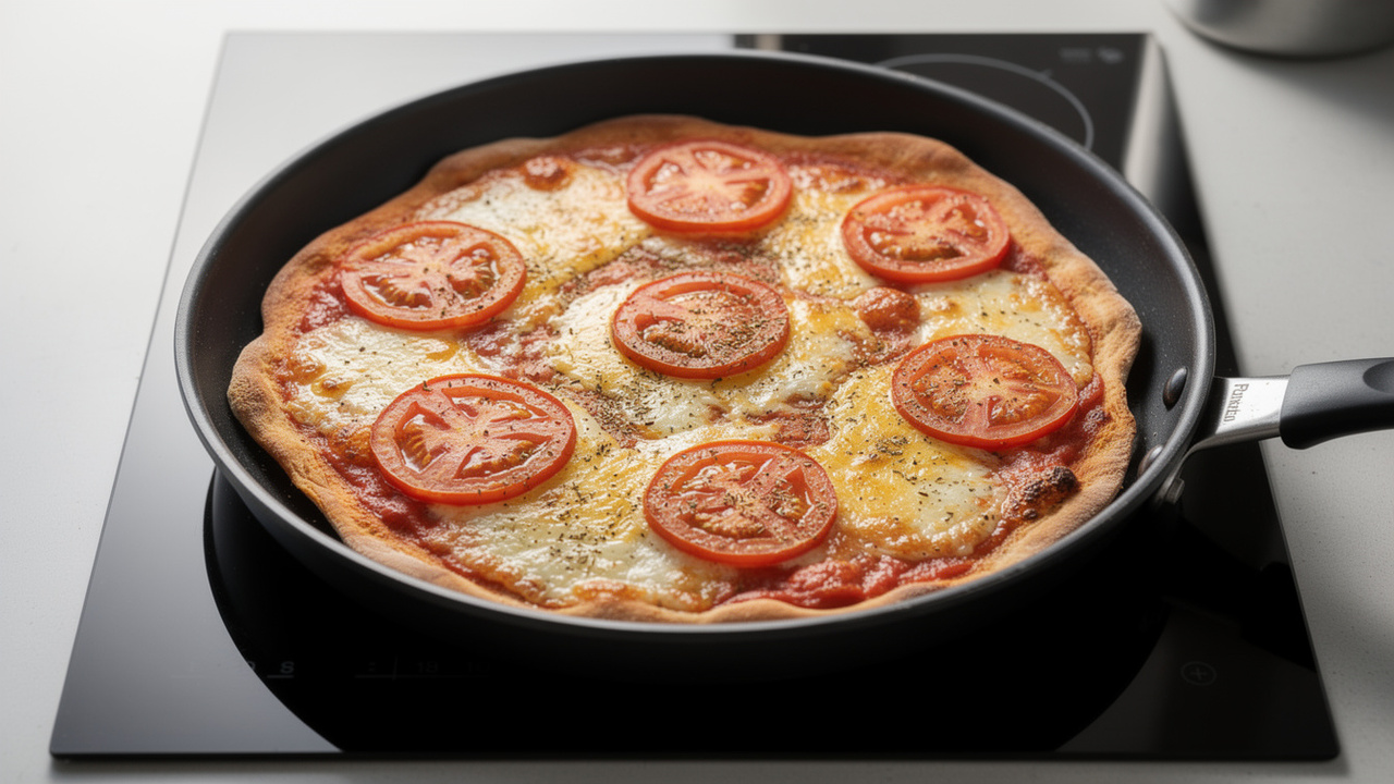 Misture farinha de trigo, margarina e água e faça uma pizza de frigideira rápida e deliciosa que fica pronta em poucos minutos