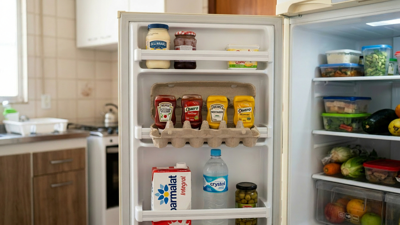 O truque com caixa de ovos que deixa a porta da geladeira mais organizada sem gastar nada com organizadores