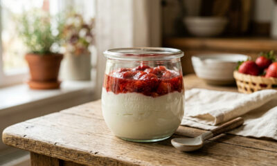 Esse iogurte natural caseiro leva poucos ingredientes e fica perfeito para servir bem geladinho