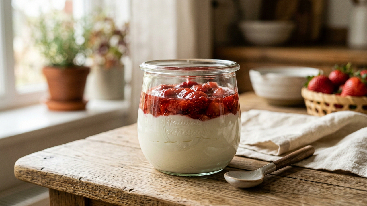 Esse iogurte natural caseiro leva poucos ingredientes e fica perfeito para servir bem geladinho