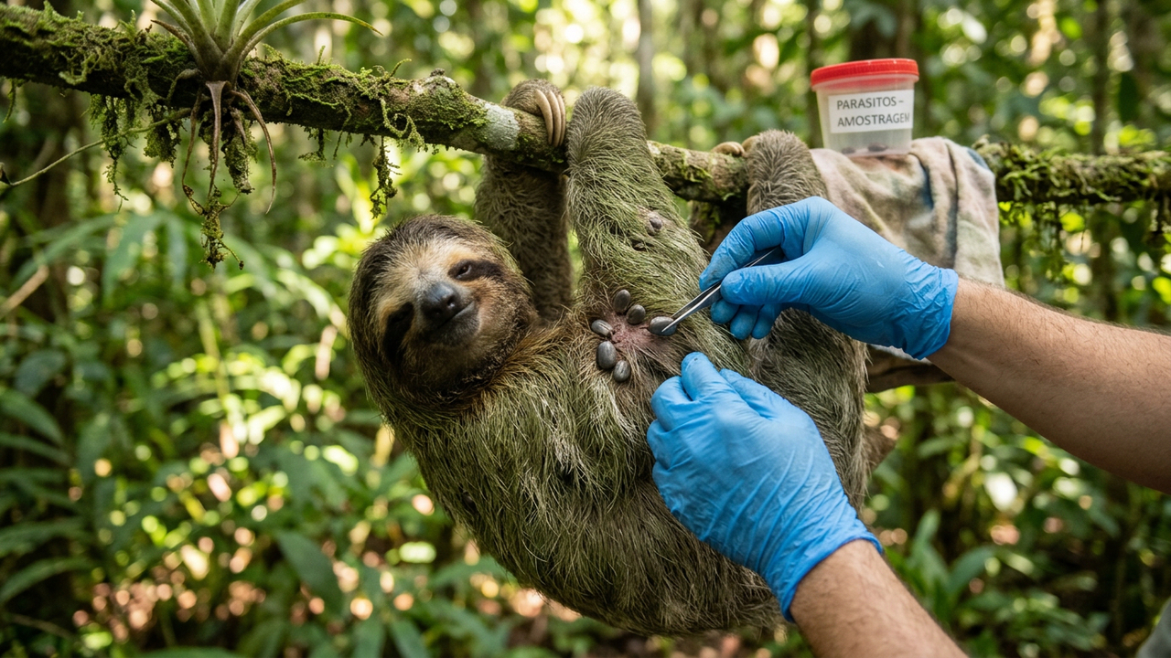 Veja o alívio no rosto desta preguiça depois que 40 carrapatos foram removidos do seu corpo