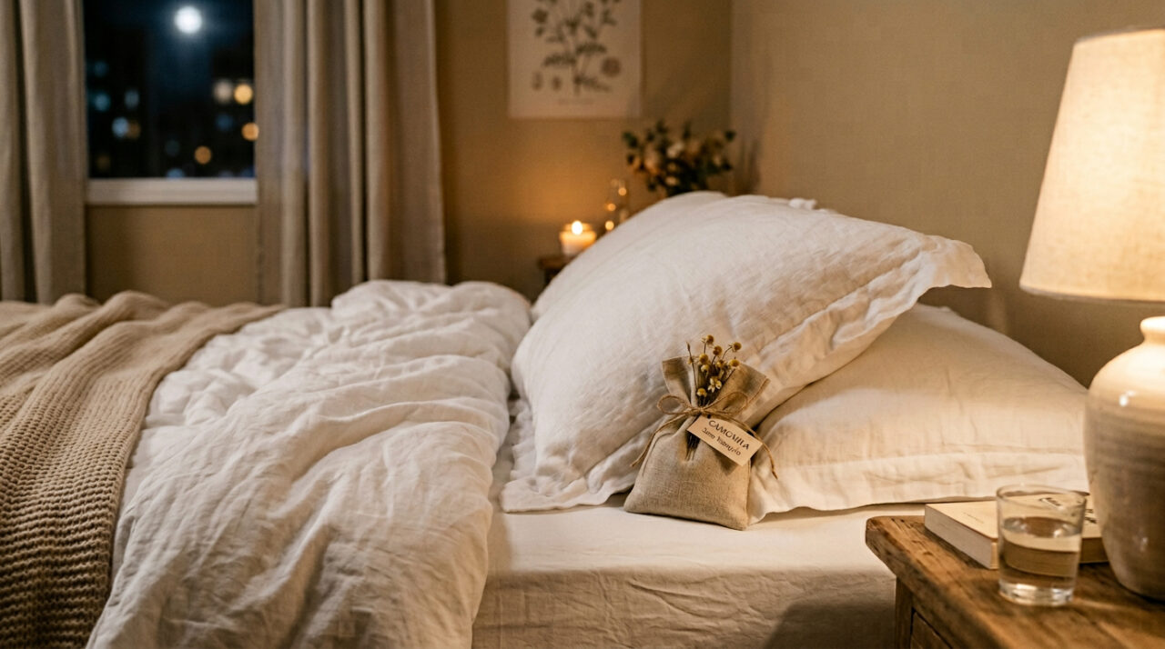 Coloque sachê de camomila debaixo do travesseiro à noite, seu quarto vai te agradecer pela manhã