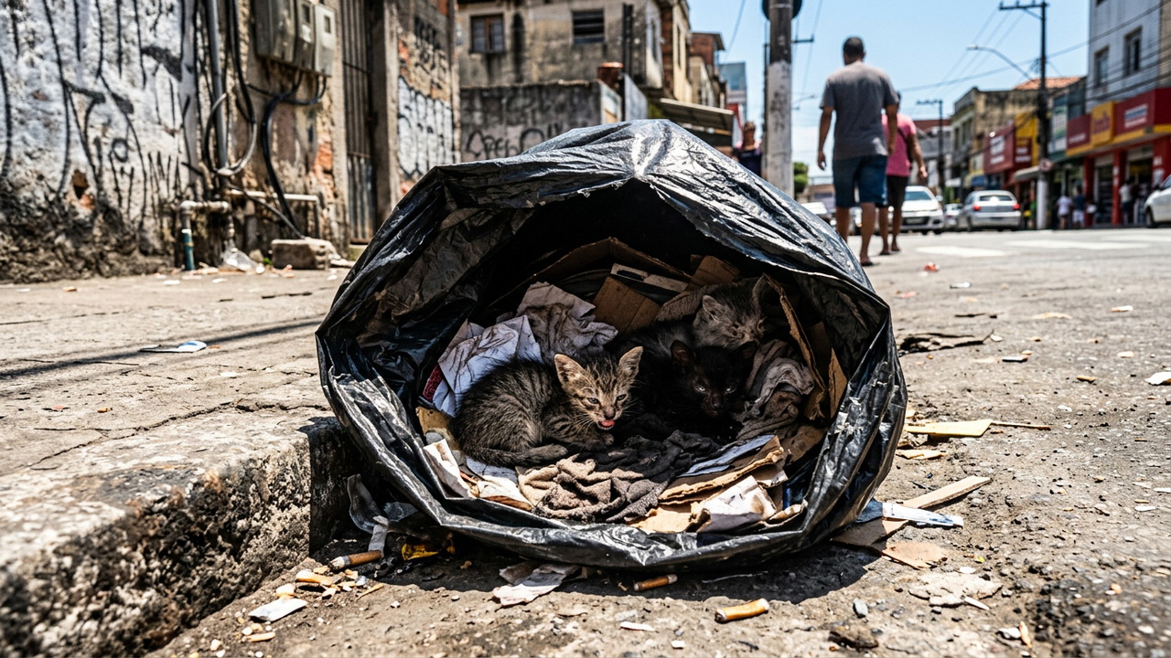 Mulher resgata animais de saco de lixo e história comove amantes de animais