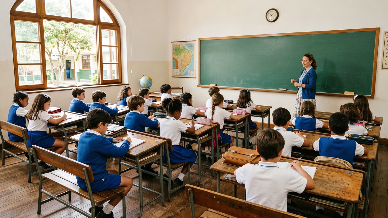 Carteiras de madeira faziam parte de uma rotina escolar simples que marcou muitas gerações