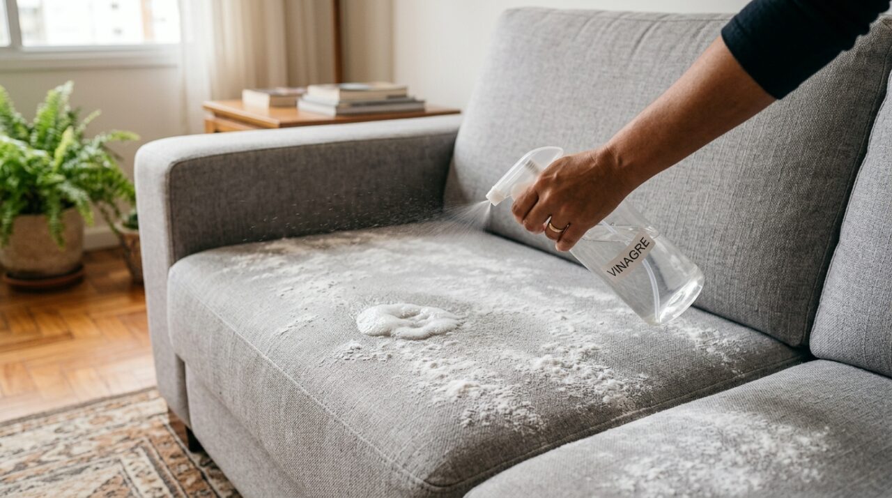 Espirrar vinagre com bicarbonato no sofá: para que serve e quando fazer em casa