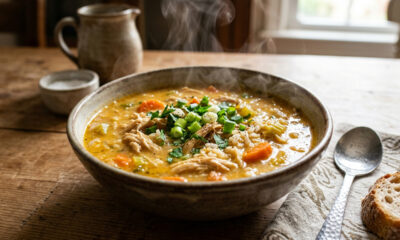 Cozinhe frango, legumes e arroz na ordem certa e tenha uma canja cremosa perfeita para o jantar