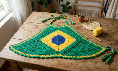 Entre na tendência brazilcore com este top de crochê inspirado na bandeira do Brasil