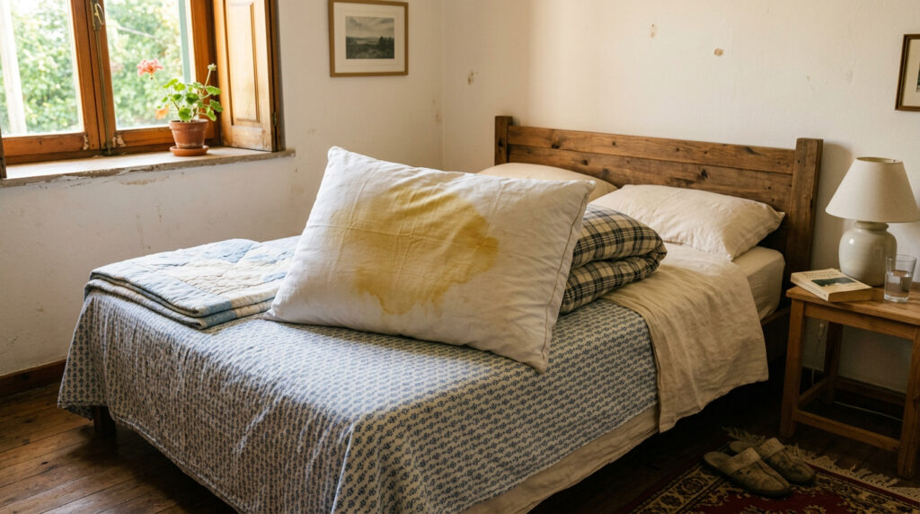 O que significa quando o travesseiro fica amarelado mesmo com a fronha limpa