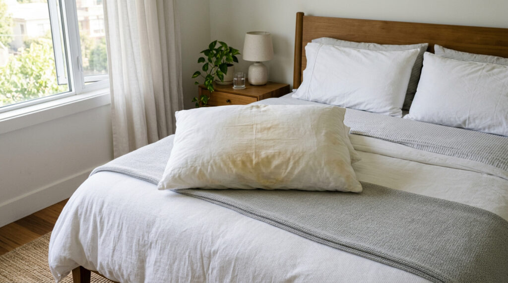 . Manchas amarelas no travesseiro aparecem mesmo com fronha limpa no uso diário