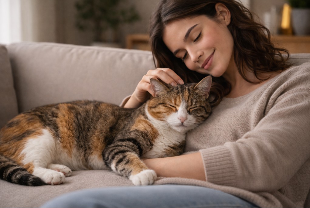 Gata que ficou um mês sem se mover agora adora abraçar sua mamãe