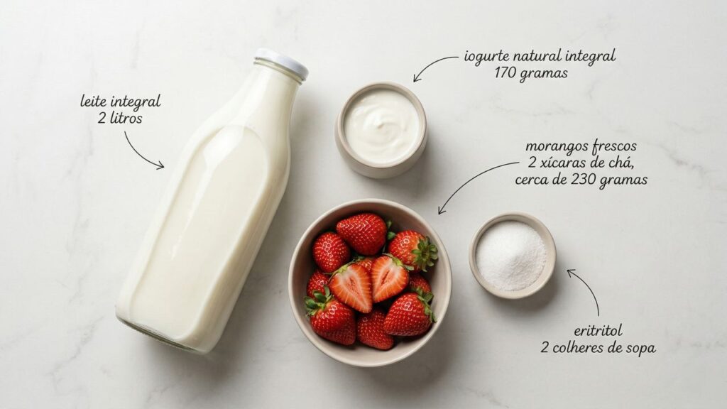 Esse iogurte natural caseiro leva poucos ingredientes e fica perfeito para servir bem geladinho