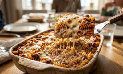 Essa lasanha de macarrão parafuso fica cremosa, gratinada e perfeita para servir no jantar em família