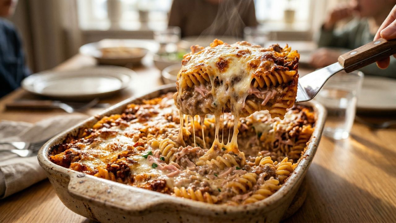 Essa lasanha de macarrão parafuso fica cremosa, gratinada e perfeita para servir no jantar em família
