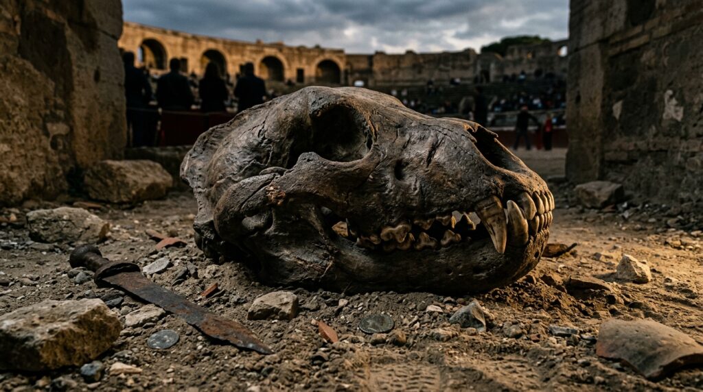 Arqueólogos descobrem crânio de urso usado em lutas de gladiadores romanos