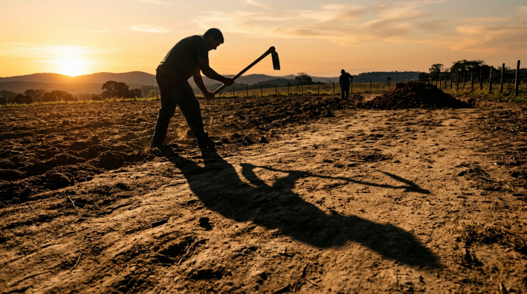 Um agricultor estava cavando em seu campo e acidentalmente descobriu um antigo forte romano