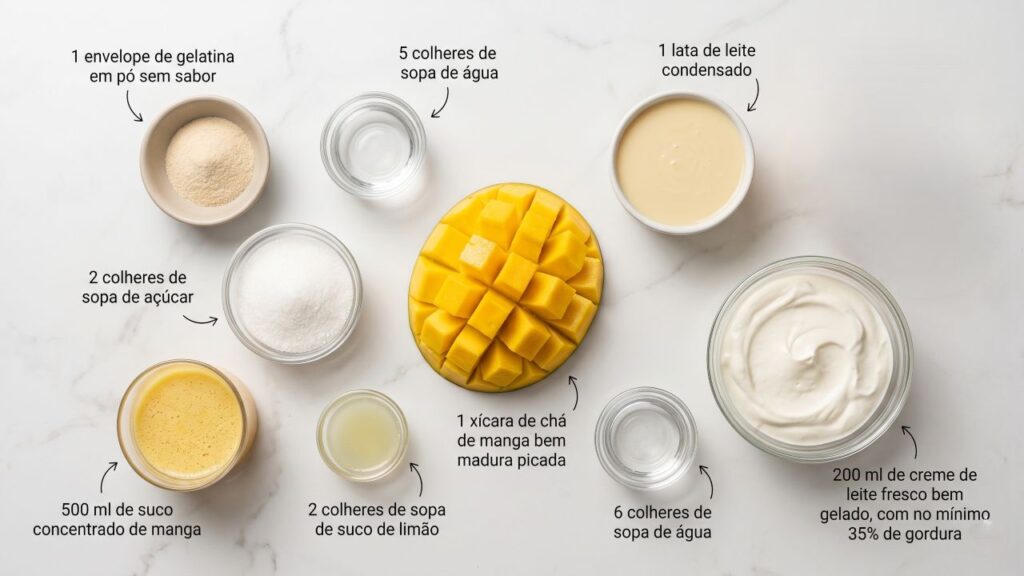 Com leite condensado, manga e creme de leite fresco, essa mousse de manga fica cremosa e perfeita para dias quentes