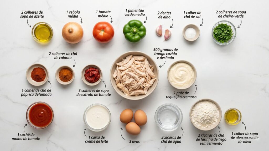 Essa panqueca de frango desfiado leva massa macia e recheio com requeijão, perfeita para servir bem quentinha