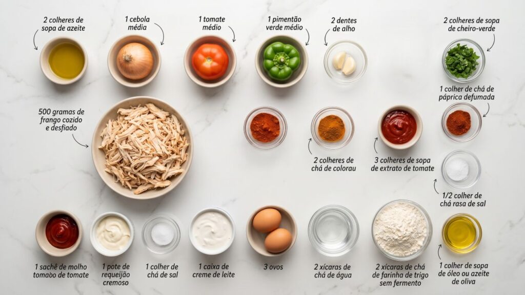 O segredo da panqueca de frango desfiado mais cremosa está no recheio bem feito e na montagem antes do forno