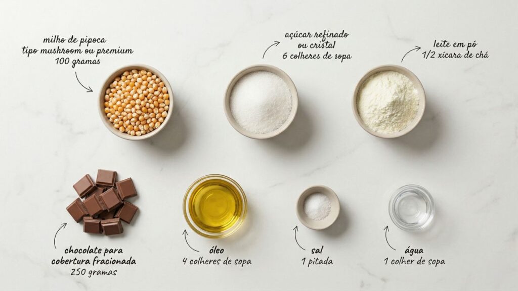 Essa pipoca caramelizada com chocolate leva leite em pó e fica perfeita para quem ama doce crocante