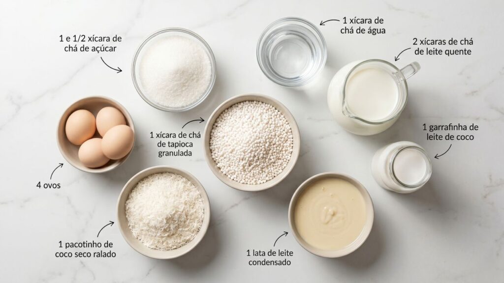 Misture tapioca granulada, leite de coco e leite condensado e faça um pudim perfeito em casa