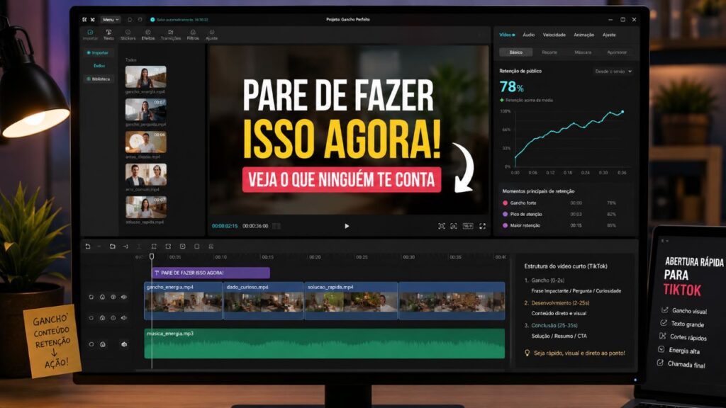 Gancho forte e começo direto ajudam a prender a atenção no TikTok