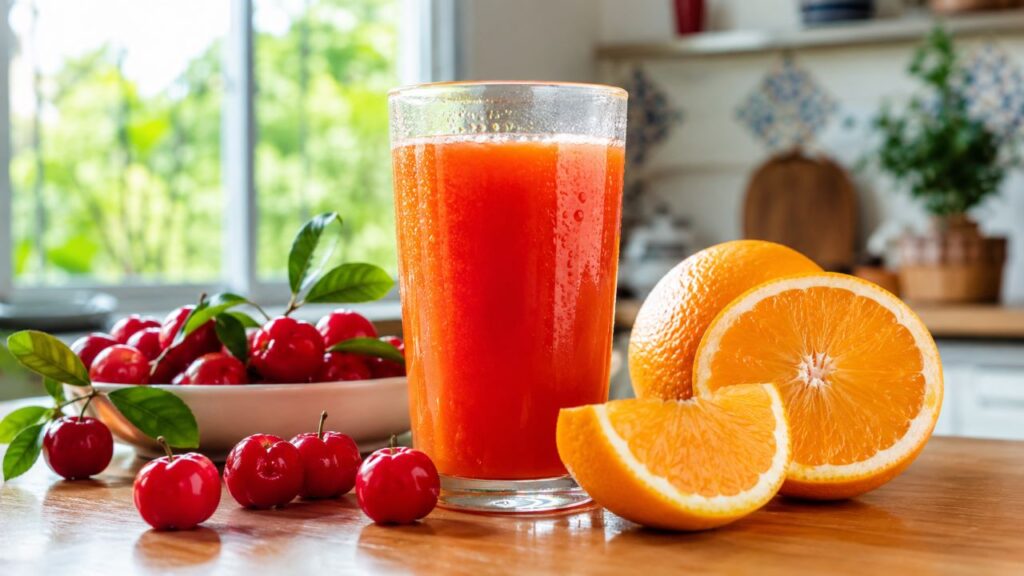 Suco de acerola com laranja concentra vitamina C, mas exige um cuidado importante