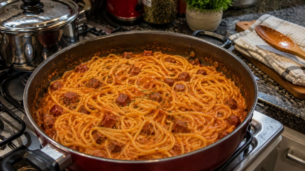 O macarrão de uma panela só entrega praticidade, sabor e pouca louça na rotina