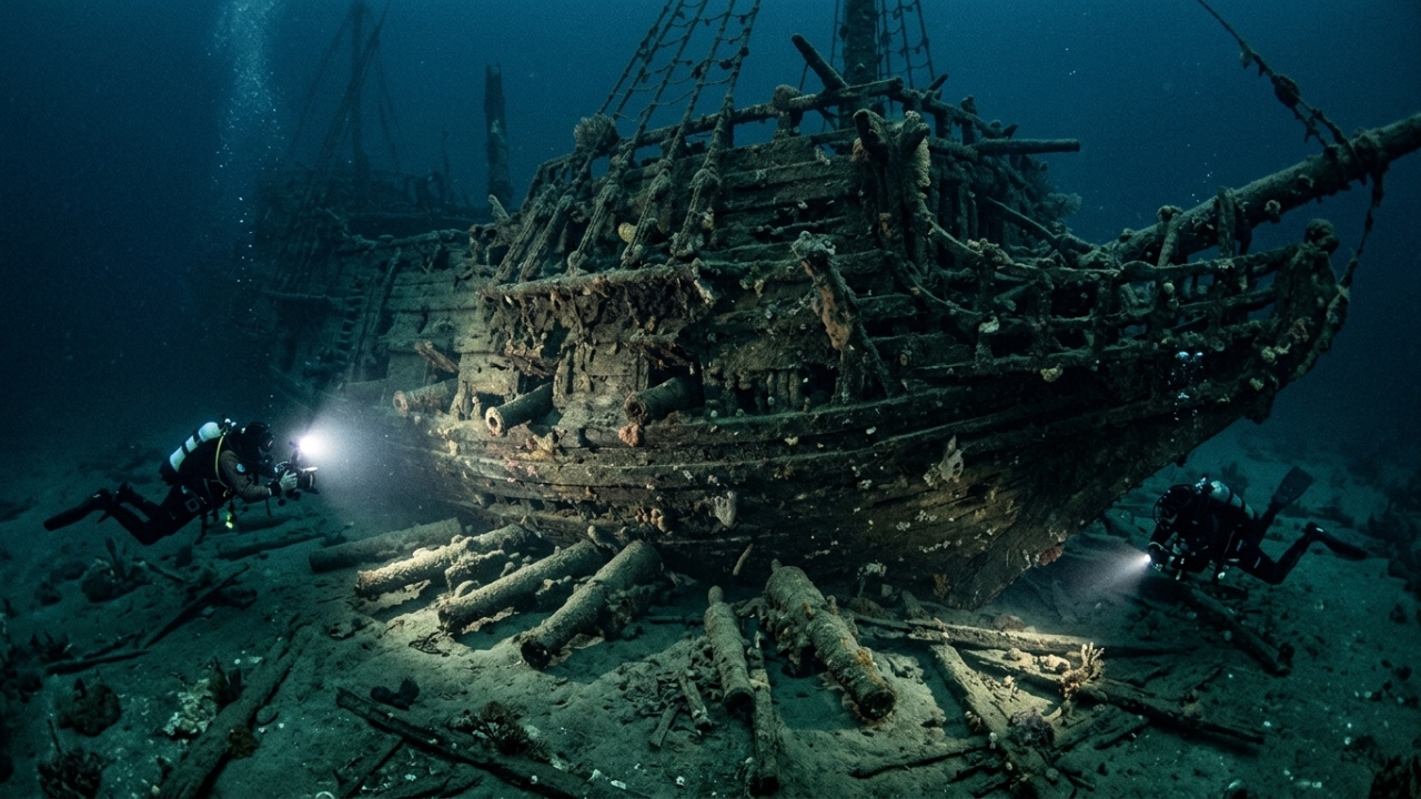 Pesquisadores da Marinha escanearam o fundo do mar e rastrearam um sinal. Então, encontraram um naufrágio impressionante de 500 anos