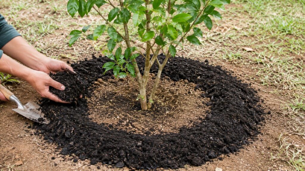 Composto bem curtido melhora o solo e ajuda frutíferas a crescerem mais fortes