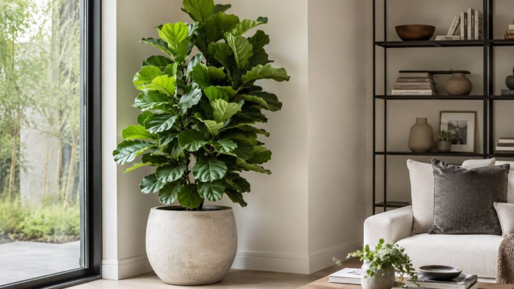 A ficus lyrata transforma cantos vazios em pontos de destaque com folhas grandes e presença elegante