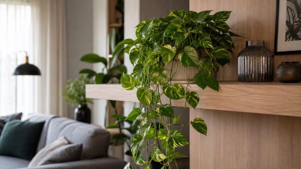 Jiboia na prateleira transforma o ambiente com leveza e movimento natural