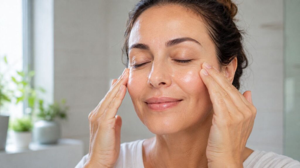 Massagem facial leve e água fria ajudam a suavizar o inchaço ao acordar.