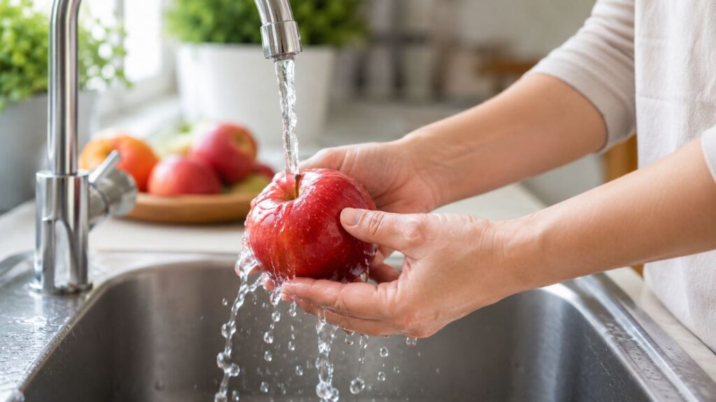 Higienizar bem a fruta ajuda a aproveitar a maçã inteira com mais segurança