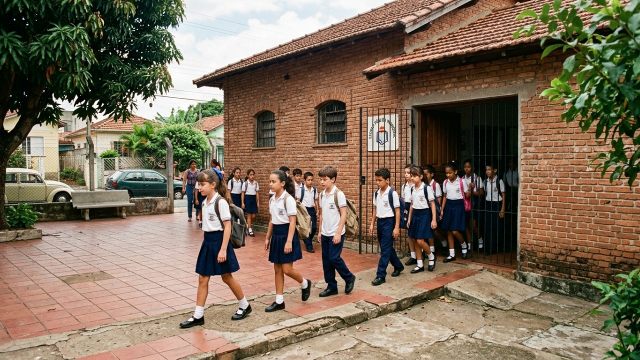 Rotinas da escola antiga como ficar em fila marcaram gerações de alunos