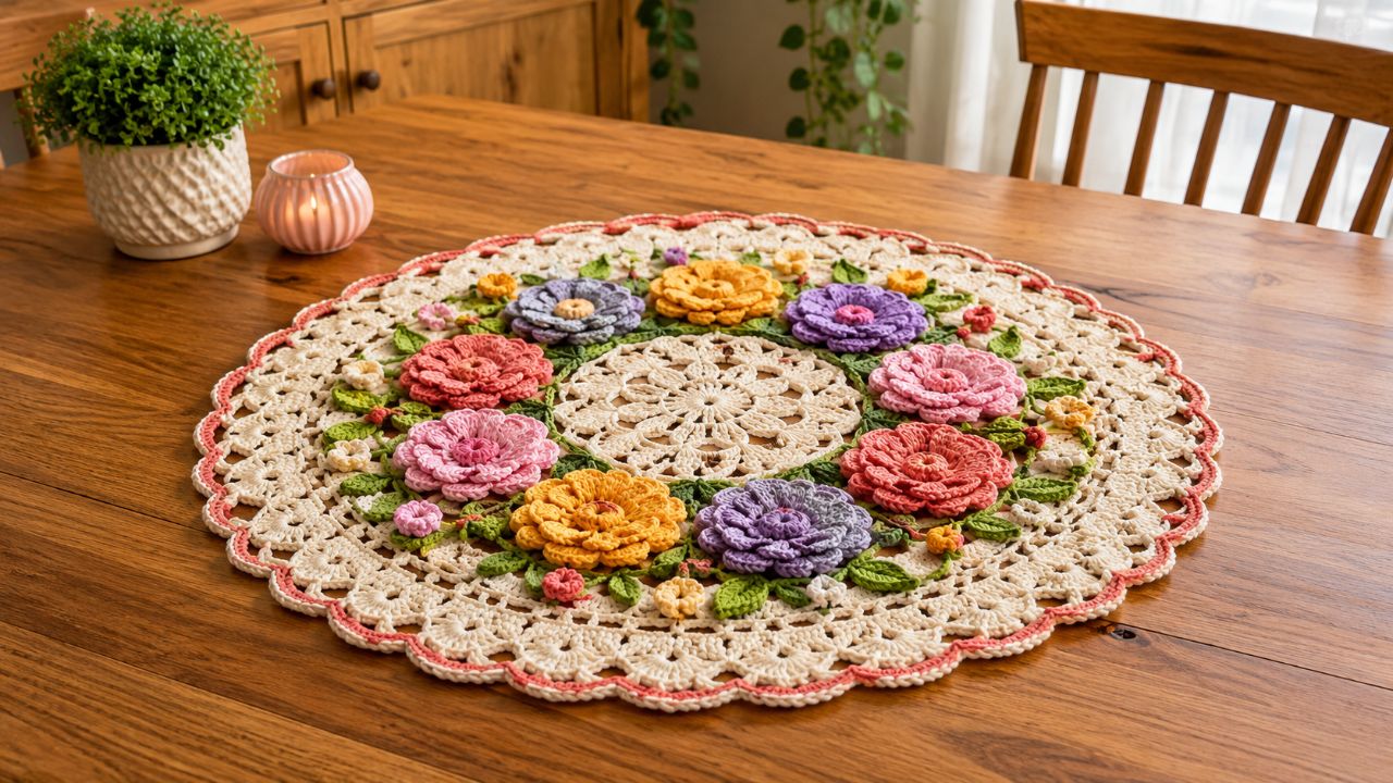 Aprenda a fazer um lindo centro de mesa de crochê com flores em casa