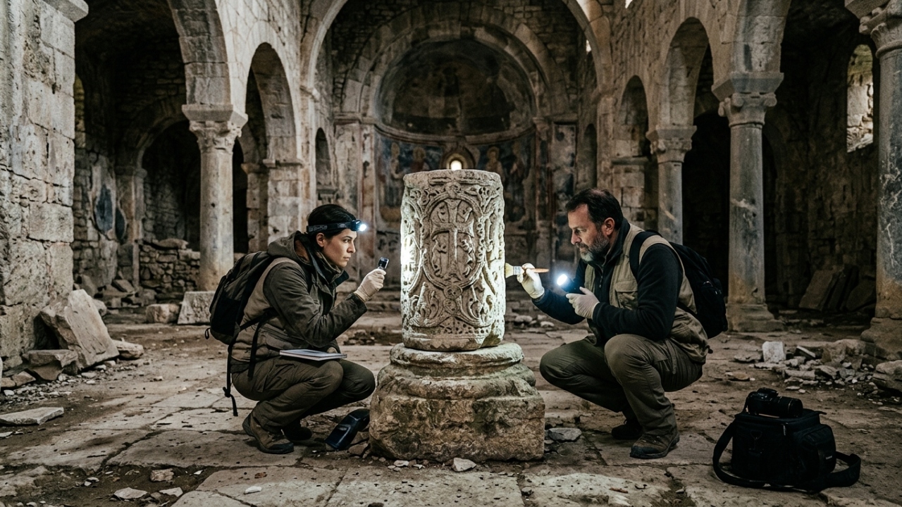 Arqueólogos descobrem artefato misterioso de mármore em antiga igreja cristã