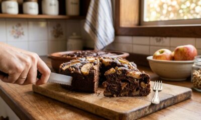Bolo fit de maçã e cacau que fica molhadinho e mata a vontade de doce sem acabar com a dieta