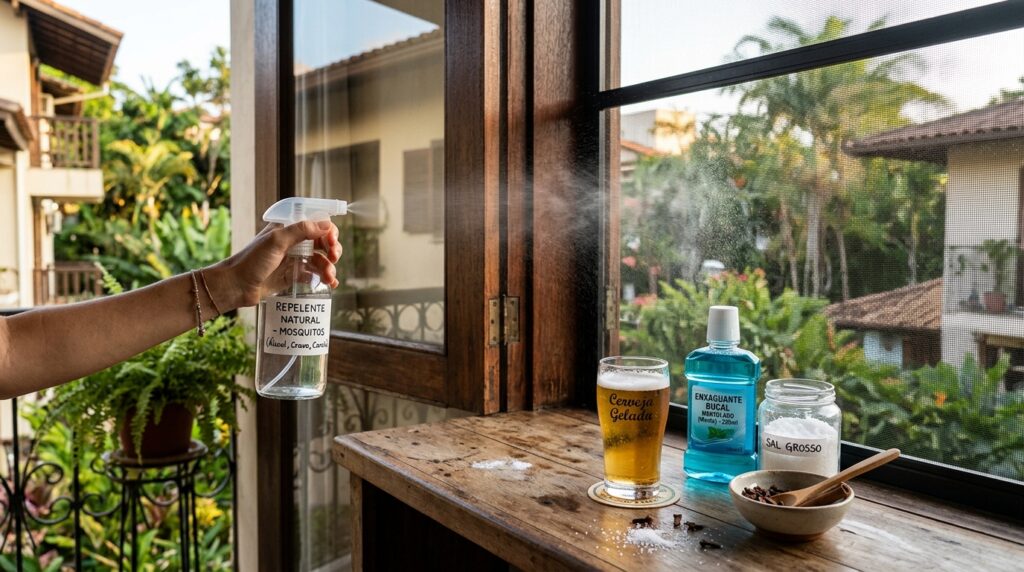Experimente misturar 'essa água' com cerveja que sobrou e borrifar nas telas das janelas"... Pode ser usado como um repelente natural de mosquitos