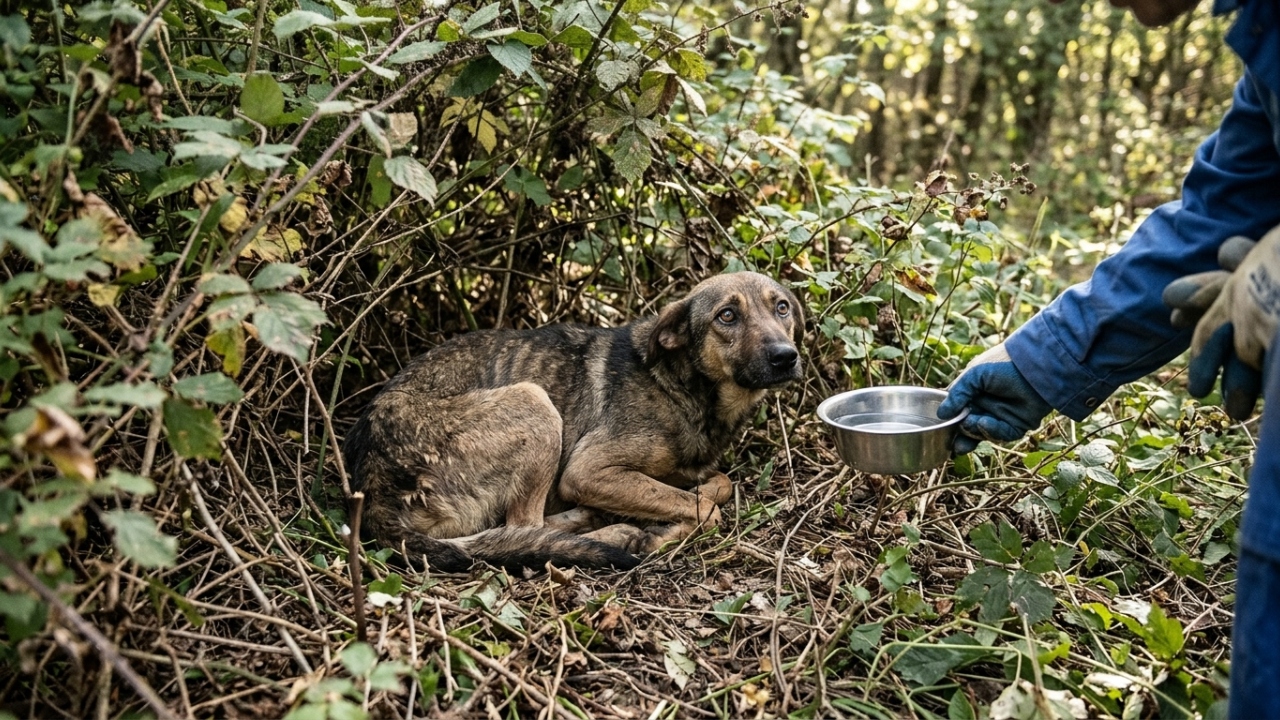 Cadela resgatada é encontrada muito magra sob arbustos e emociona com transformação