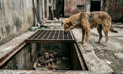 Mãe de cachorro de rua pede ajuda para salvar filhotes presos no subsolo