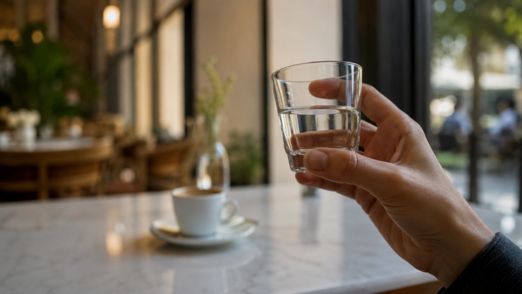 O que significa beber água antes do café e por que baristas dizem que isso muda tudo