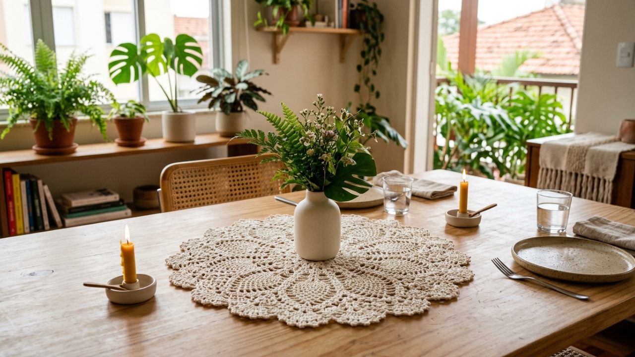 O centro de mesa de crochê que faz a decoração parecer mais caprichada sem exagero
