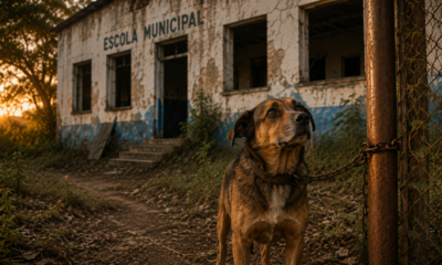 Cachorro amarrado à cerca em escola abandonada nunca perdeu a esperança de ser salvo