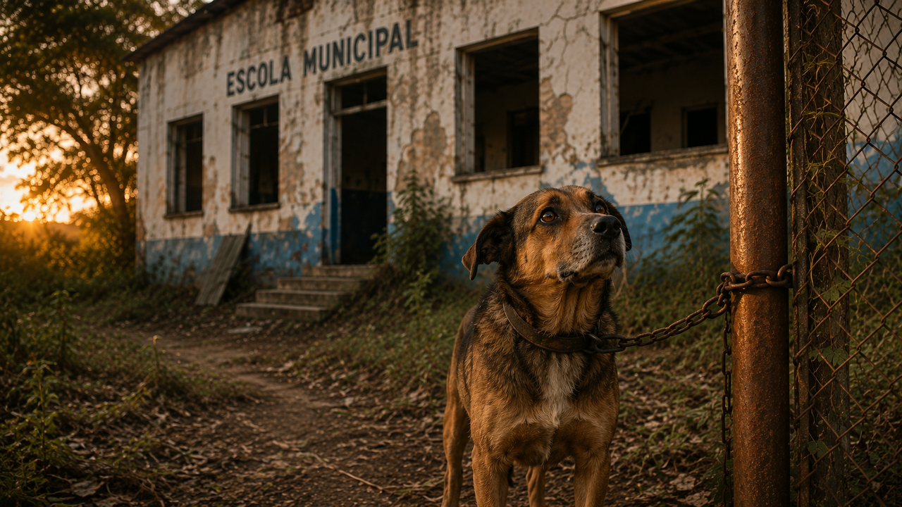 Cachorro amarrado à cerca em escola abandonada nunca perdeu a esperança de ser salvo