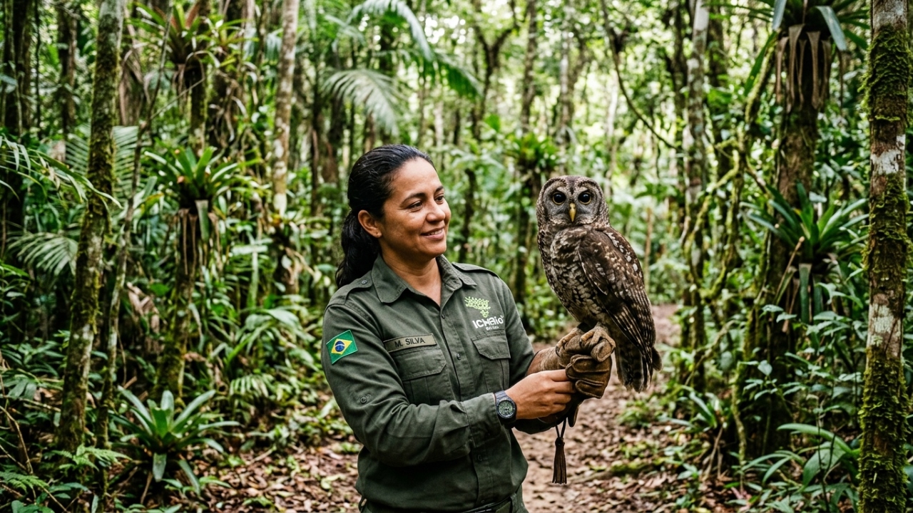 Coruja resgatada agradece ao guarda-parque antes de retornar à natureza