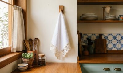 O pano de prato com barrado de crochê que faz a cozinha parecer mais caprichada na hora