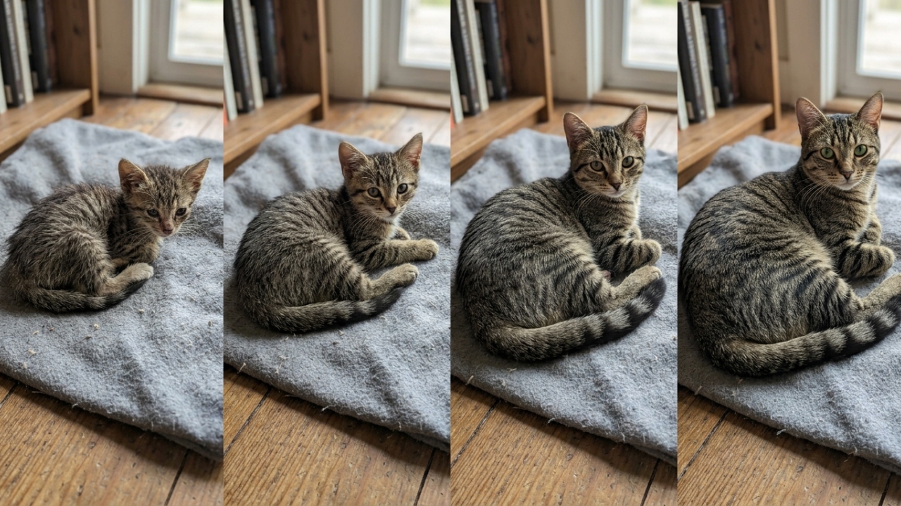 Vídeo em time-lapse mostra gatinho resgatado crescendo em segundos