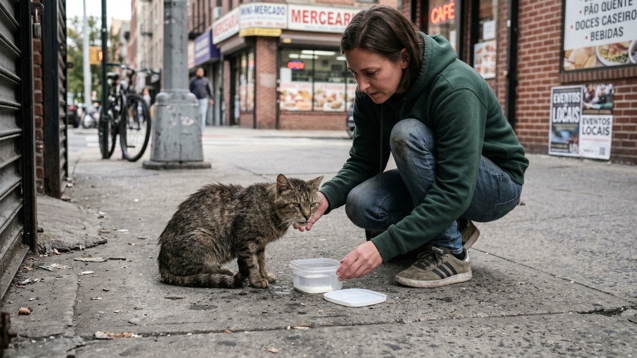 Todos passaram por ali, até uma pessoa parar para ajudar este gato doente