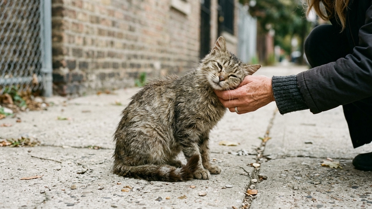 Gato de rua maltratado encontra confiança e um amigo